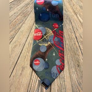 Vintage 90s Coca-Cola Silk Tie Atomic Retro Abstract Logo Made USA Novelty